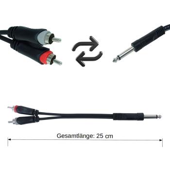 keepdrum YC017 Y-Adapter 6,3mm Mono Klinke zu Stereo RCA Cinch Stecker