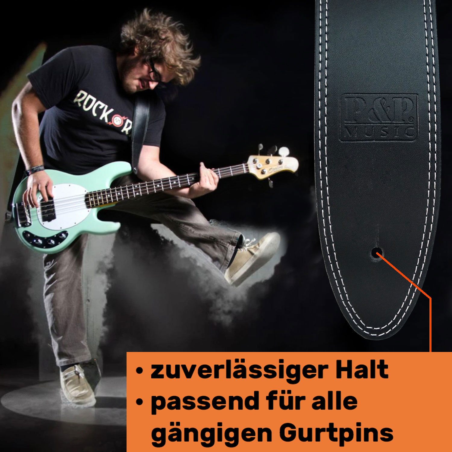 Sangle De Guitare Personnalisable En Cuir Véritable Noir - Gravure Au Laser, Longueur Réglable 112-142 Cm, Confortable Et Antidérapante