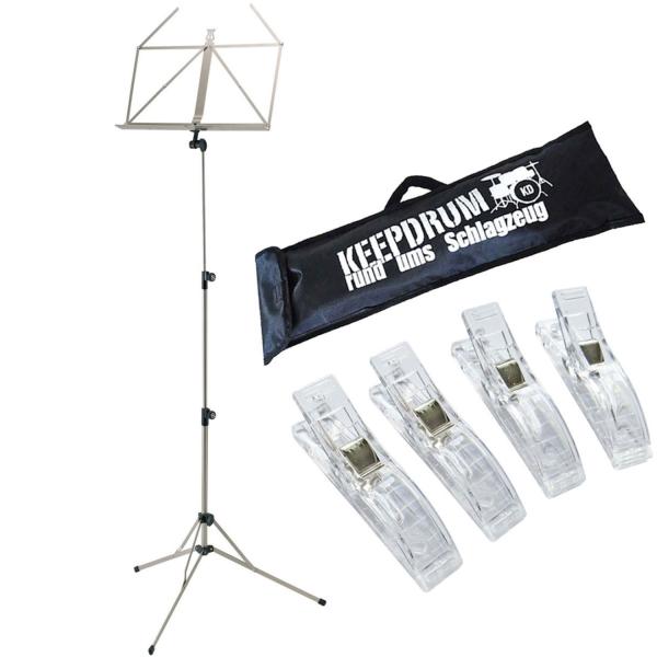 K&M 100-5 Notenständer Nickel mit TaschemitKlammern