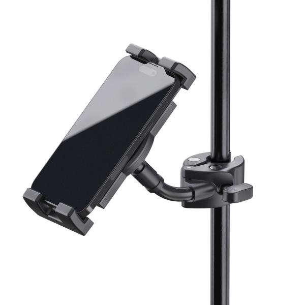 K-M Smartphone-Halter 19764 mit Klemme für Rohre und Stative mit Tuch