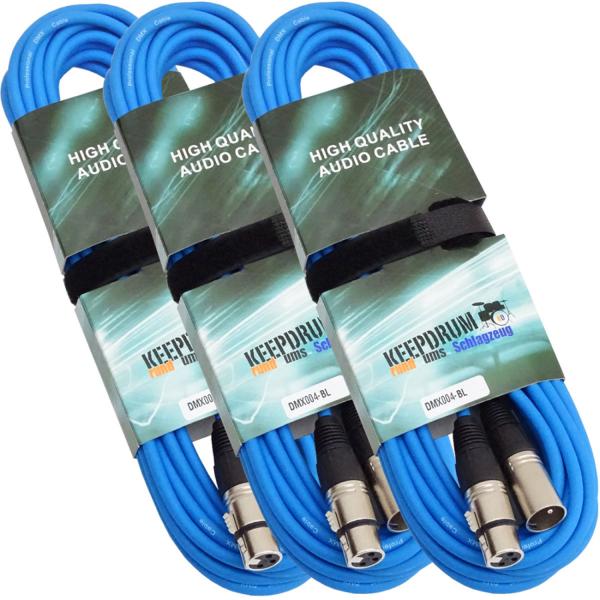 keepdrum 15m DMX Kabel Blau 3-pol XLR 100-Ohm 3 Stück