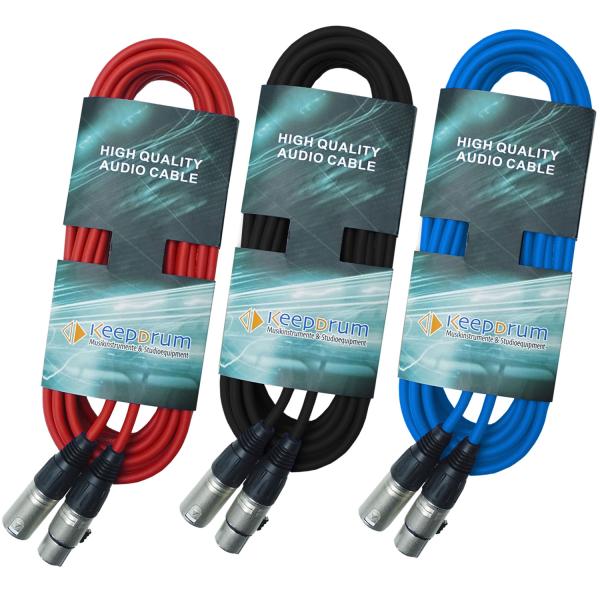 keepdrum DMX Kabel Set Rot Blau Schwarz 10m