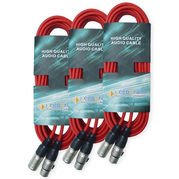 keepdrum DMX Kabel Rot 3-pol XLR 10m 3 Stück