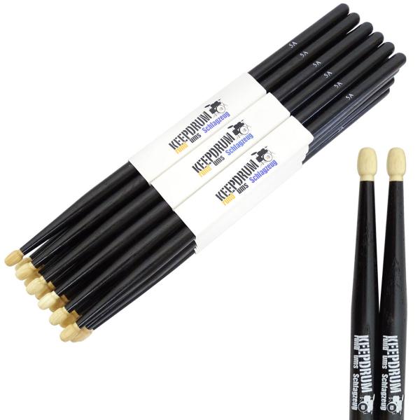 keepdrum 5AB Black Hickory Schlagzeugstöcke Schwarz 12 Paar