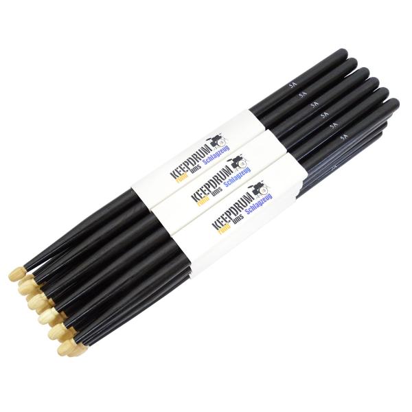 keepdrum 5AB Black Hickory Schlagzeugstöcke Schwarz 12 Paar