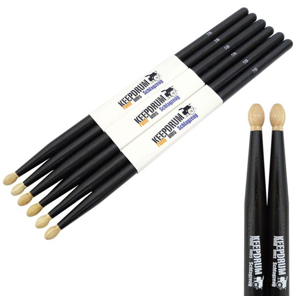 keepdrum 5BB Black Schlagzeugstöcke 3 Paar mit Stickbag
