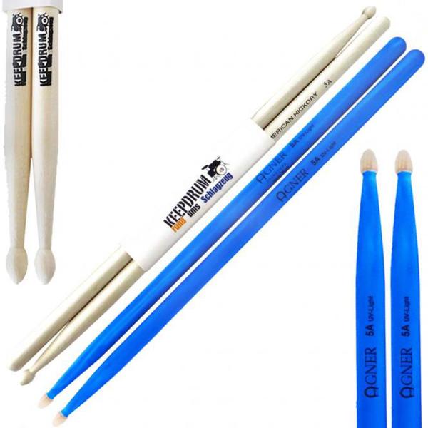 Agner Schlagzeugstöcke 5 A UV-Light  Blau mit keepdrum 5A