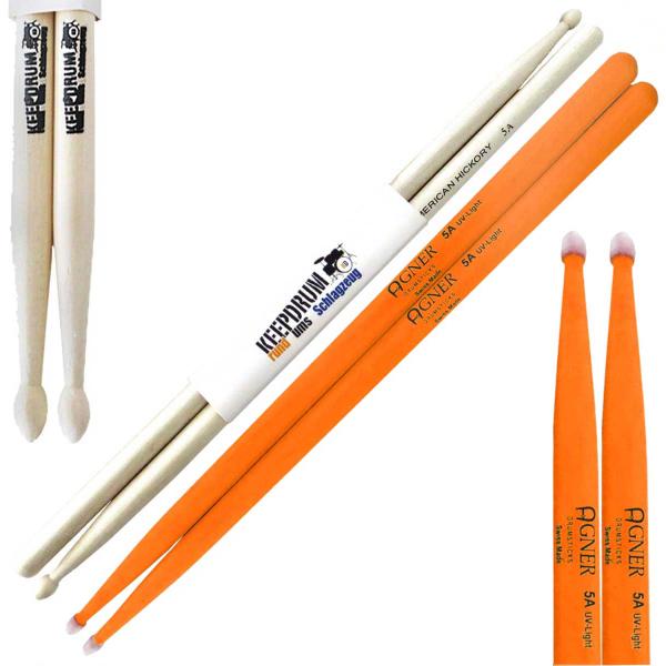 Agner Schlagzeugstöcke 5 A UV-Light  Orange mit keepdrum 5A