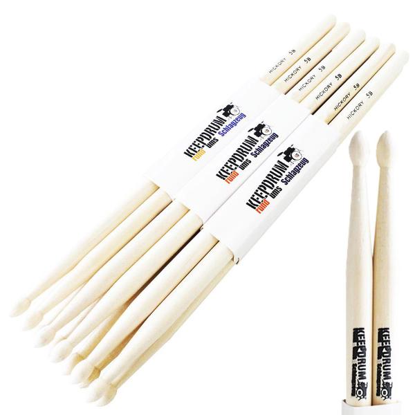 keepdrum 5B Hickory Schlagzeugstöcke 6 Paar