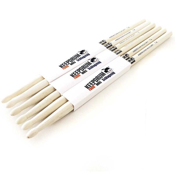 keepdrum Schlagzeugstöcke 7A Hickory Drumsticks 3 Paar