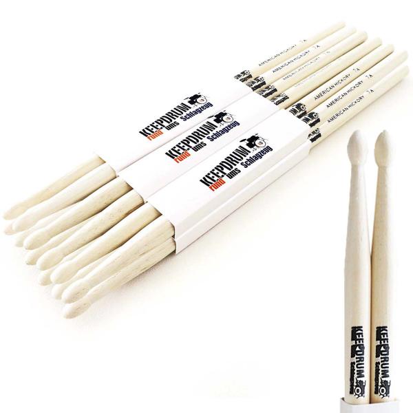 keepdrum Schlagzeugstöcke 7A Hickory Drumsticks 6 Paar