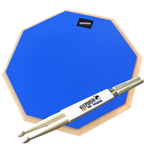 keepdrum DP-BL12 Drum Practice Pad Blau 12 mit Schlagzeugstöcken