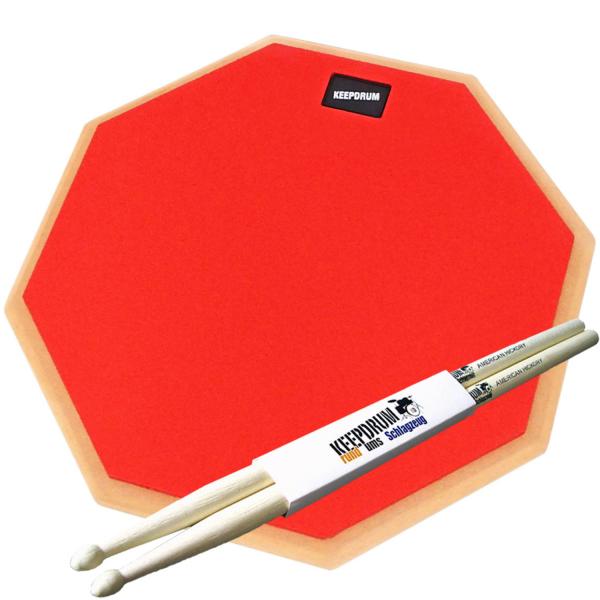 keepdrum DP-RD12 Drum Practice Pad Rot 12 mit Schlagzeugstöcken