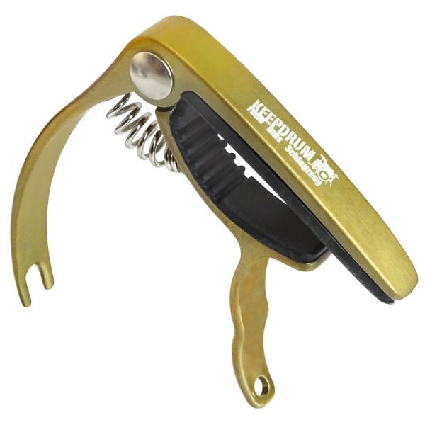 K&M 17581 Heli Gitarrenständer mit Kapodaster Gold