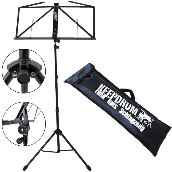keepdrum MUS3BK Notenständer Schwarz mit 2 Magnete