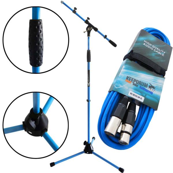 keepdrum Mikrofonständer MS106 BL Blau mit 6m XLR Kabel Blau
