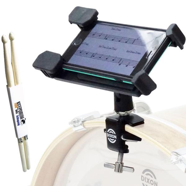 Dixon Tablet-Halter für Bass Drum mit Schlagzeugstöcken