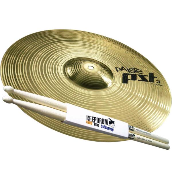 Paiste PST3 16 Crash Becken mit Schlagzeugstöcken