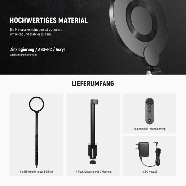 Neewer Ringlicht R18 LED-Leuchte mit Tischhalterung und Tuch