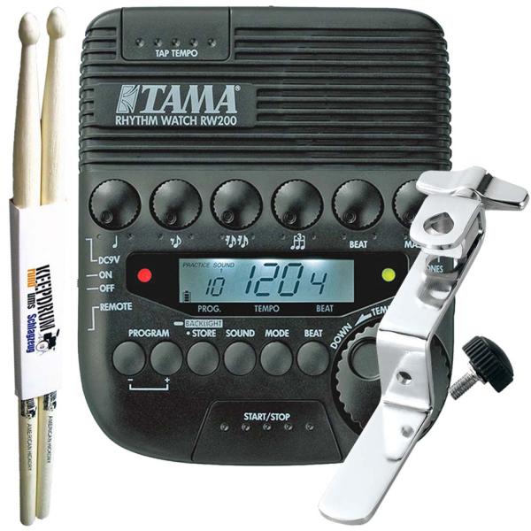 Tama Rhythm Watch mit RWH10 Halter mit Schlagzeugstöcken