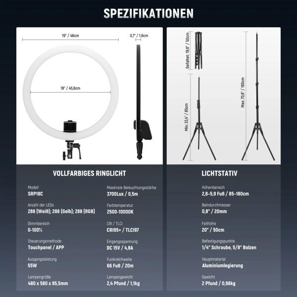 Neewer Ringlicht SRP18C farbige RGB LED-Leuchte mit Tuch