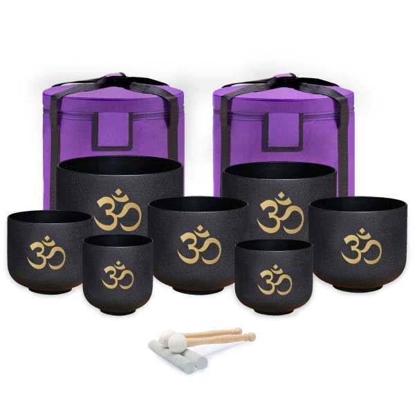 keepdrum Klangschalen-Set OM Set Schwarz 6-12 Zoll mit Zubehör