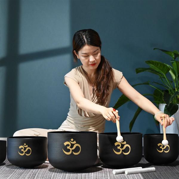 keepdrum Klangschalen-Set OM Set Schwarz 6-12 Zoll mit Zubehör