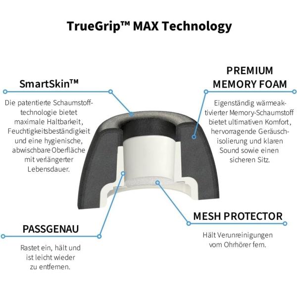 Comply Ohrstöpsel TrueGrip MAX für Airpods Pro 3 Schwarz L mit Tuch