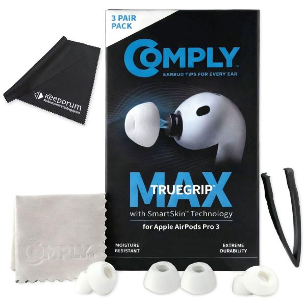 Comply Ohrstöpsel TrueGrip MAX für Airpods Pro 3 Weiss Mix mit Tuch