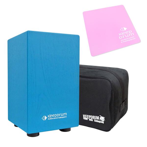 keepdrum Junior Cajon Blau mit Tasche mit Sitzpad Pink