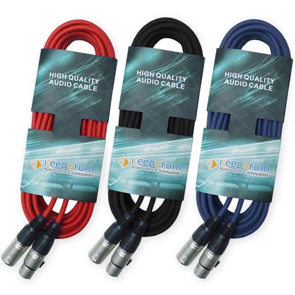 keepdrum DMX Kabel Set Rot Blau Schwarz 6m