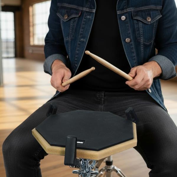 keepdrum Übungspad DP-BK12 schwarz 12 Zoll mit Drumsticks 5BB 1 Paar