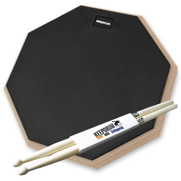 keepdrum Übungspad DP-BK12 schwarz 12 Zoll mit Drumsticks 1 Paar
