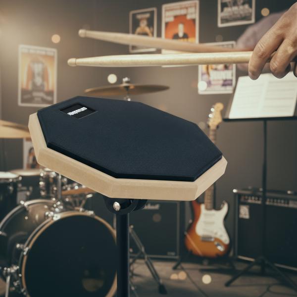 keepdrum Übungspad-Set DP-BK8 schwarz mit Stativ Hocker und Drumsticks 1 Paar