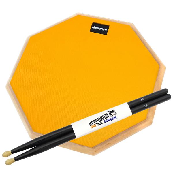 keepdrum Übungspad Orange 12 Zoll mit Schlagzeugstöcken Schwarz