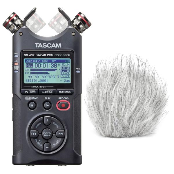 Tascam DR-40X Audio-Recorder mit Fell- Windschutz