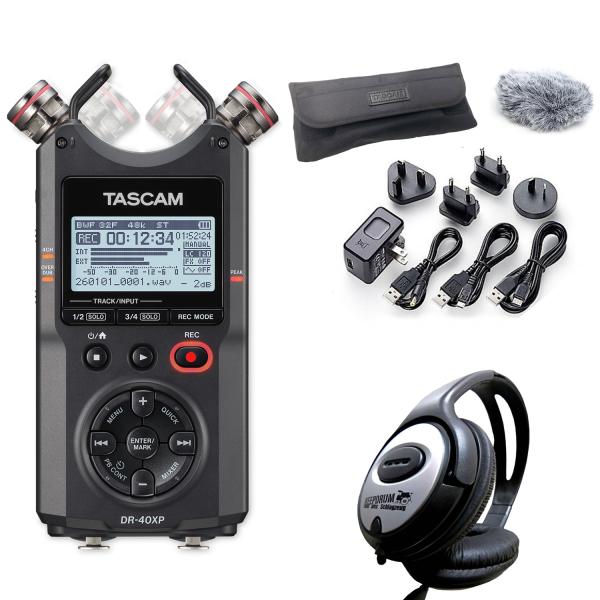 Tascam Audio-Recorder DR-40XP mit Zubehörset und Kopfhörer
