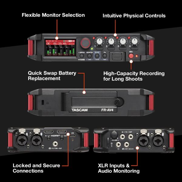 Tascam Audio-Recorder FR-AV4 4-Spur Feldrecorder mit Speicherkarte