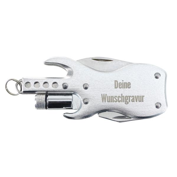 keepdrum Personalisierter Schlüsselanhänger Multitool-Gitarre Silberfarben