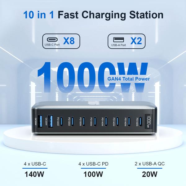 keepdrum USB-Schnell-Ladestation GaN10 10 Anschlüsse