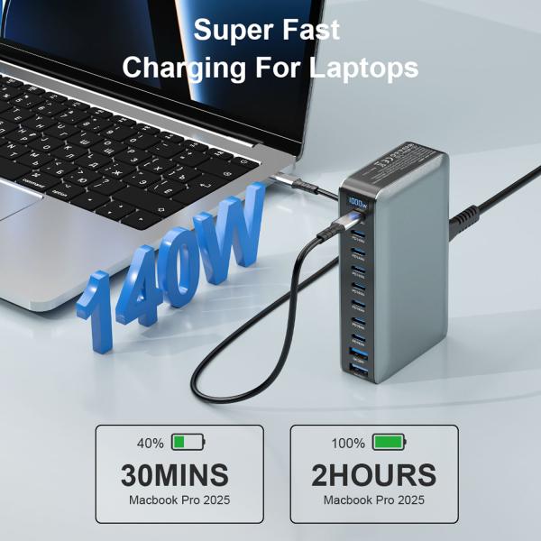 keepdrum USB-Schnell-Ladestation GaN10 10 Anschlüsse