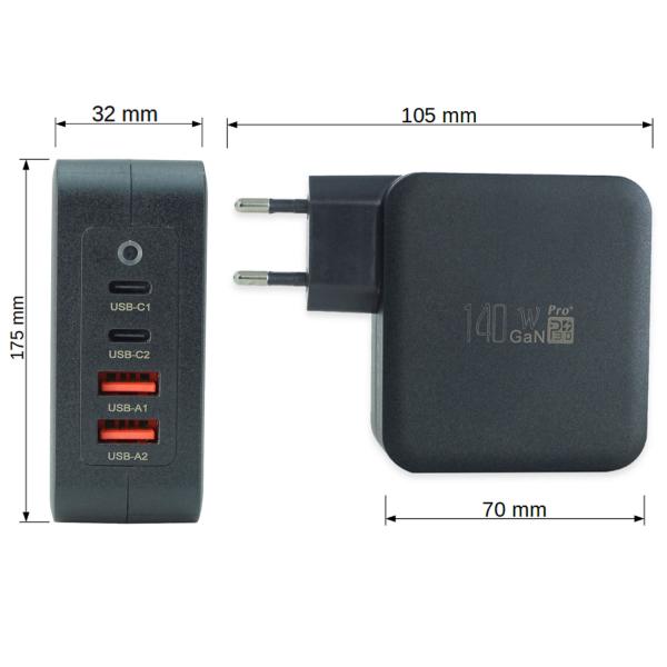 keepdrum USB Mehrfach-Schnell-Ladegerät GaN140 140 Watt