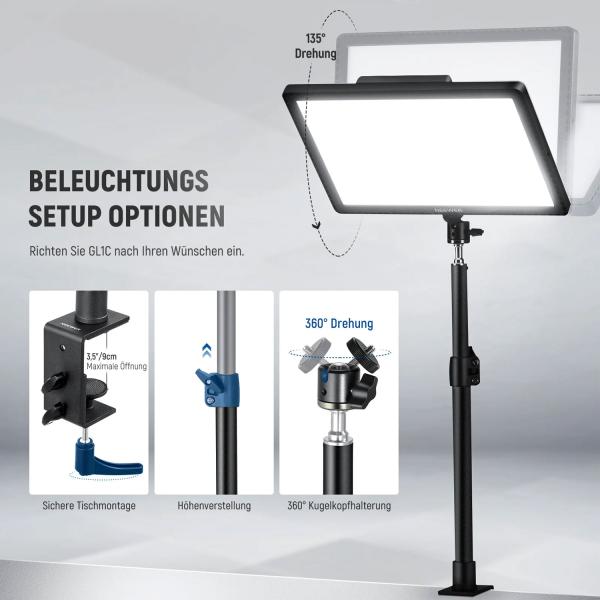 Neewer Streaming-Leuchte GL1C mit Tischhalterung und Tuch