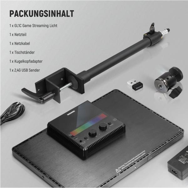 Neewer Streaming-Leuchte GL1C mit Tischhalterung und Tuch