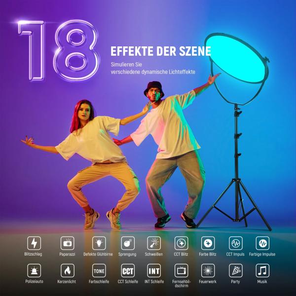 Neewer Videoleuchte GR18C Rundes LED Panel RGB 18 Zoll mit Mikrofasertuch