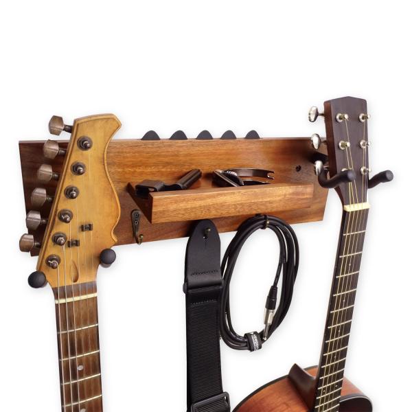 keepdrum Gitarren-Wandhalterung Akazie für 2 Gitarren und Zubehör