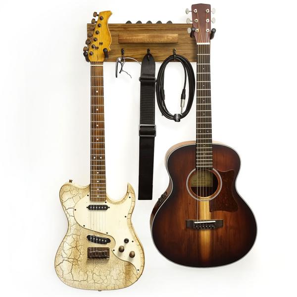 keepdrum Gitarren-Wandhalterung Ebony für 2 Gitarren und Zubehör