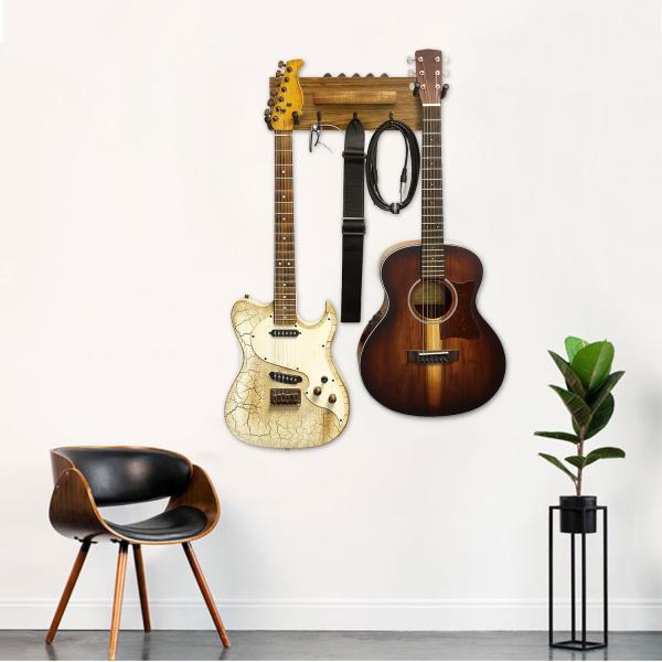 keepdrum Gitarren-Wandhalterung Ebony für 2 Gitarren und Zubehör