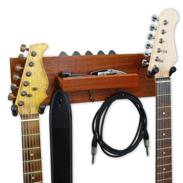 keepdrum Gitarren-Wandhalterung Mahagoni für 2 Gitarren und Zubehör