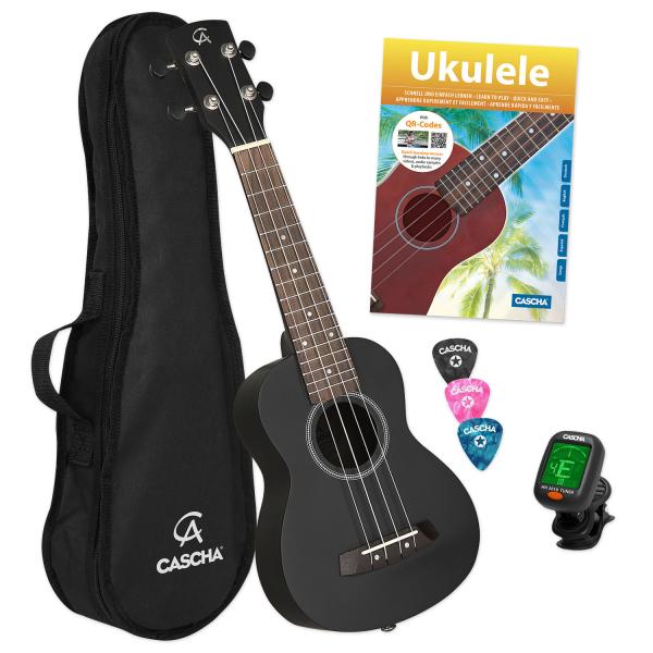 Cascha Ukulele HH-3969 Sopran Ukulele Linde Schwarz Set